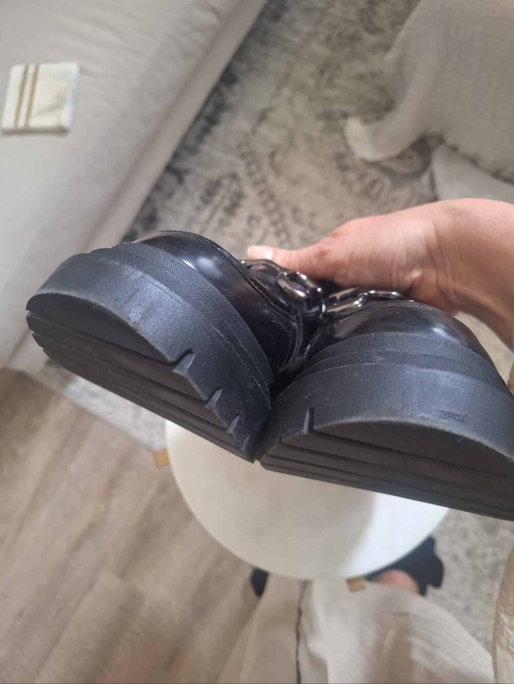 Madden Girl Black Patent Loafers with Dark Silver Horsebit Hardware - Picture 5 of 8